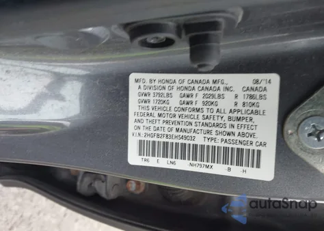 2014 Honda Civic Ex from USA, damaged, VIN 2HGFB2F83EH549032